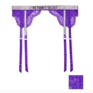 Victoria's Secret Bright Violet purple rhinestone strap and lace garter belt
